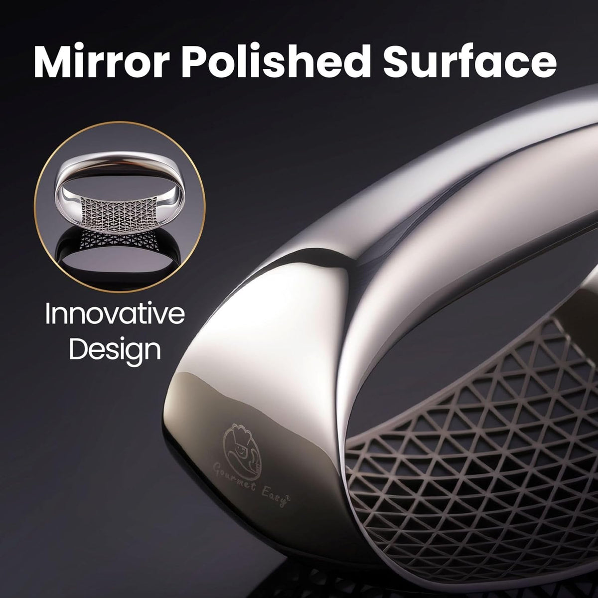 Gourmet Easy Stainless Steel Garlic Press Rocker with Eject Base & Scraper
