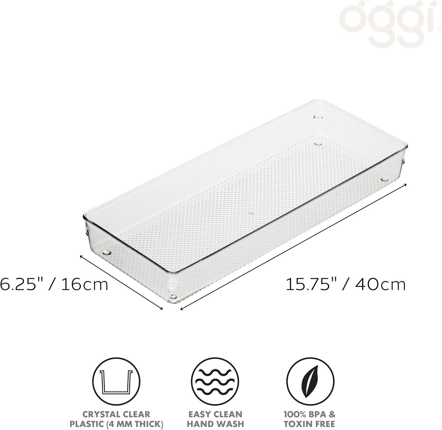 Oggi Clear Drawer Organizer - 3" X 12.5" - Ideal for Organizing Kitchen Drawers, Office, Desk, Silverware, Kitchen Utensils, Cosmetics and Bathrooms