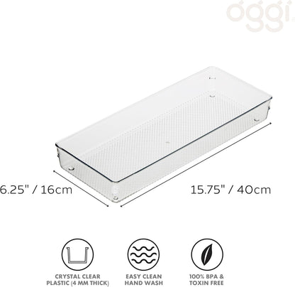 Oggi Clear Drawer Organizer - 3" X 12.5" - Ideal for Organizing Kitchen Drawers, Office, Desk, Silverware, Kitchen Utensils, Cosmetics and Bathrooms