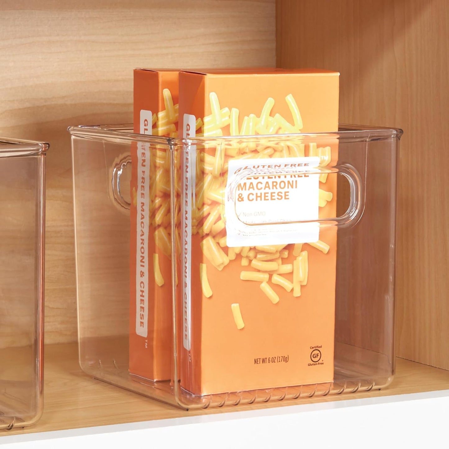 iDesign Storage Bin with Handles - Cube Organizer Bin for Pantry, Set of 4, Clear, Made in USA