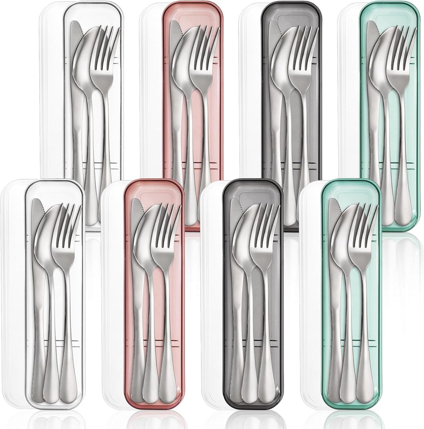 Nicunom 8 Pack Portable Utensils Set with Case, Premium Stainless Steel Travel Silverware Set Reusable Flatware Set Travel cutlerys Fork Spoon Knife for Camping, Lunch, Picnic, School, Workplace