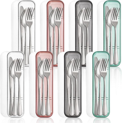 Nicunom 8 Pack Portable Utensils Set with Case, Premium Stainless Steel Travel Silverware Set Reusable Flatware Set Travel cutlerys Fork Spoon Knife for Camping, Lunch, Picnic, School, Workplace