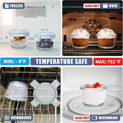 Small Glass Containers 6 Pack, 6 oz Reusable, Airtight, Leakproof Mini Food Storage Containers with Lids