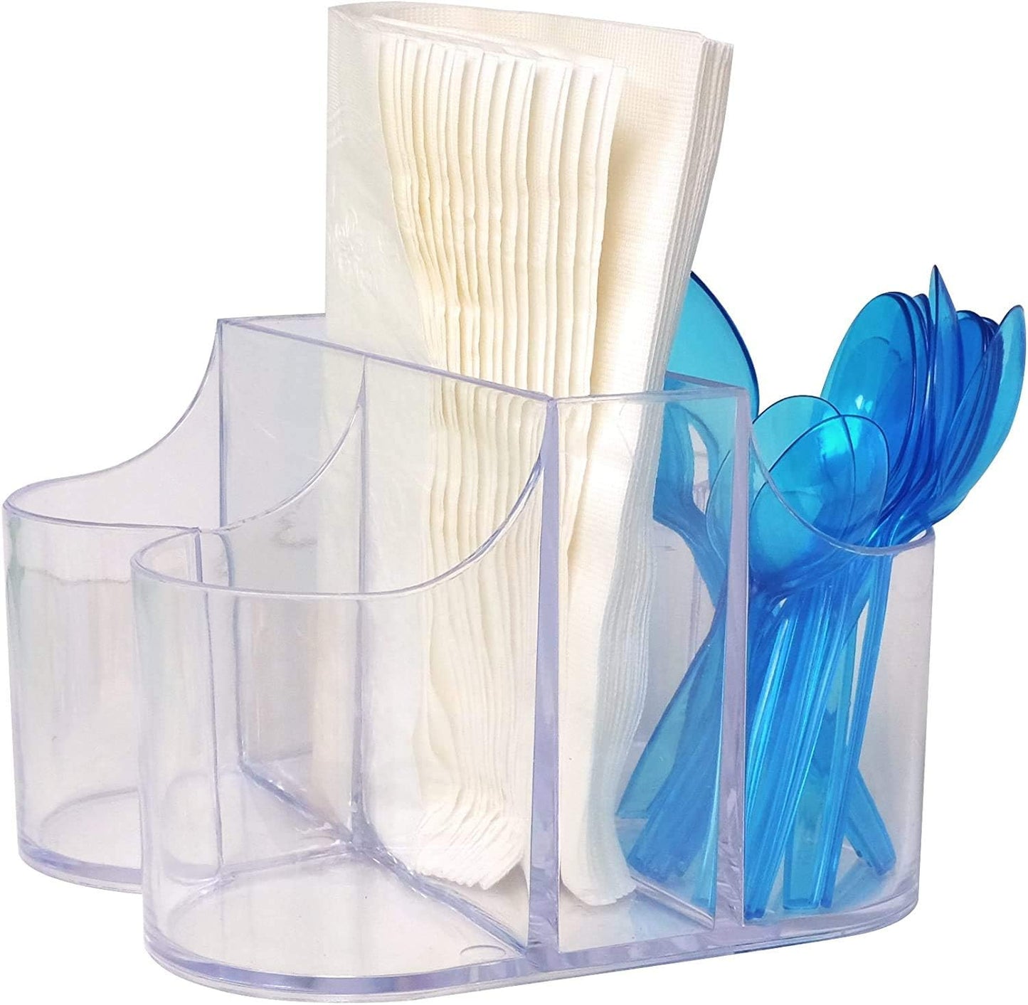 Home Collection 5 Compartment Classic Acrylic Napkin Holder with Cutlery Organizer Caddy Bin, For Spoons, Forks, Knives & Cups Divided Storage!