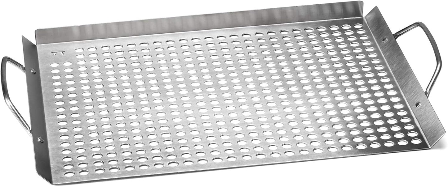 Outset 76631 Stainless Steel Grill Topper Grid, 11"x7" BBQ Pan With Handles