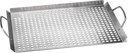 Outset 76631 Stainless Steel Grill Topper Grid, 11"x7" BBQ Pan With Handles