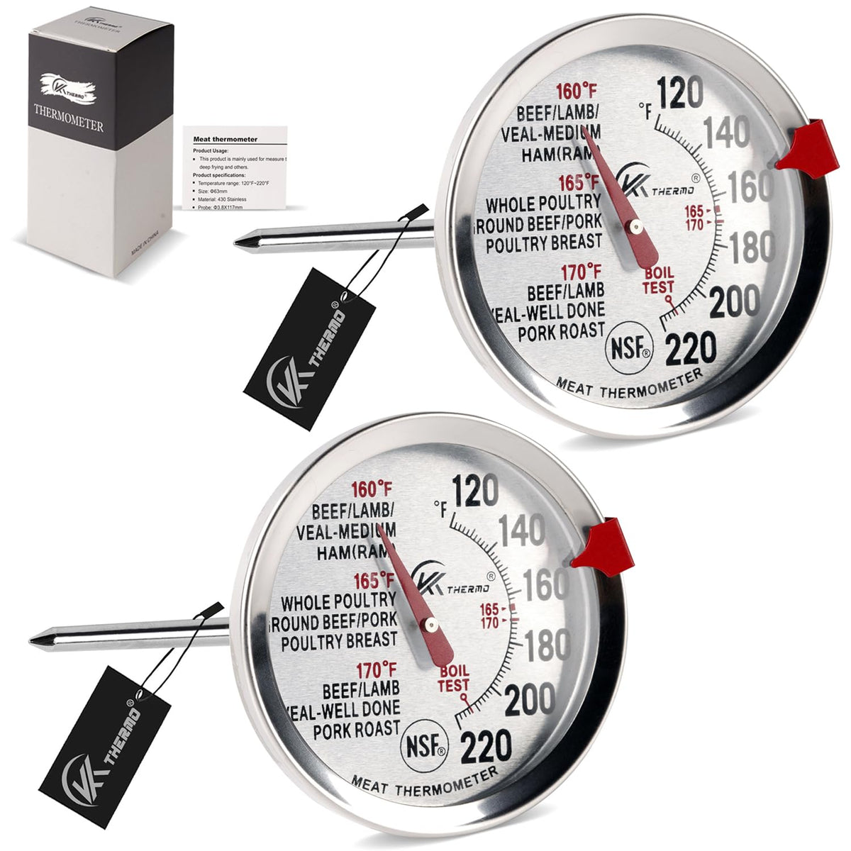 Oven Thermometer 2.75-Inch Dual Scale, 50-300°C/100-600°F, NSF 2‑Pack