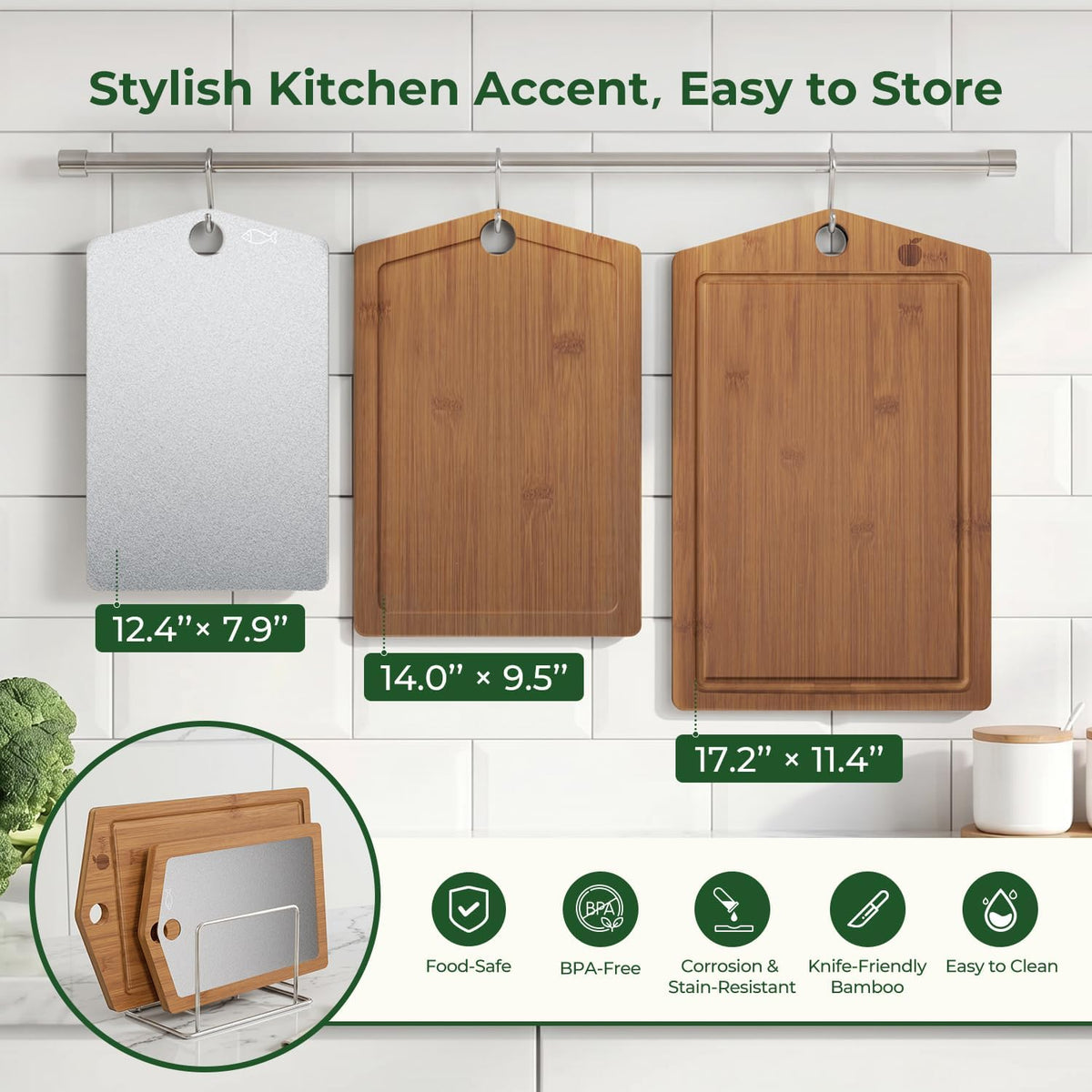 Pure Titanium Cutting Board, Bamboo Cutting Boards Set for Kitchen