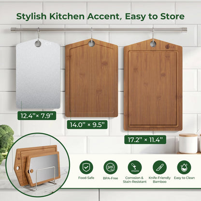 Pure Titanium Cutting Board, Bamboo Cutting Boards Set for Kitchen