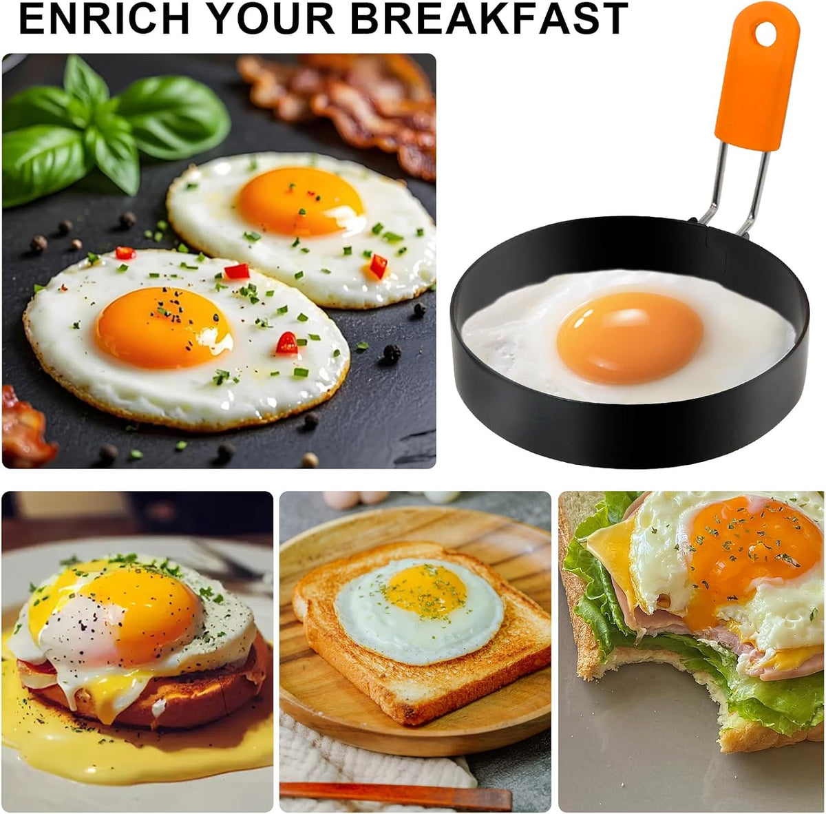 Egg Rings 3.5 Inch Pack of 4 with Silicone Handle