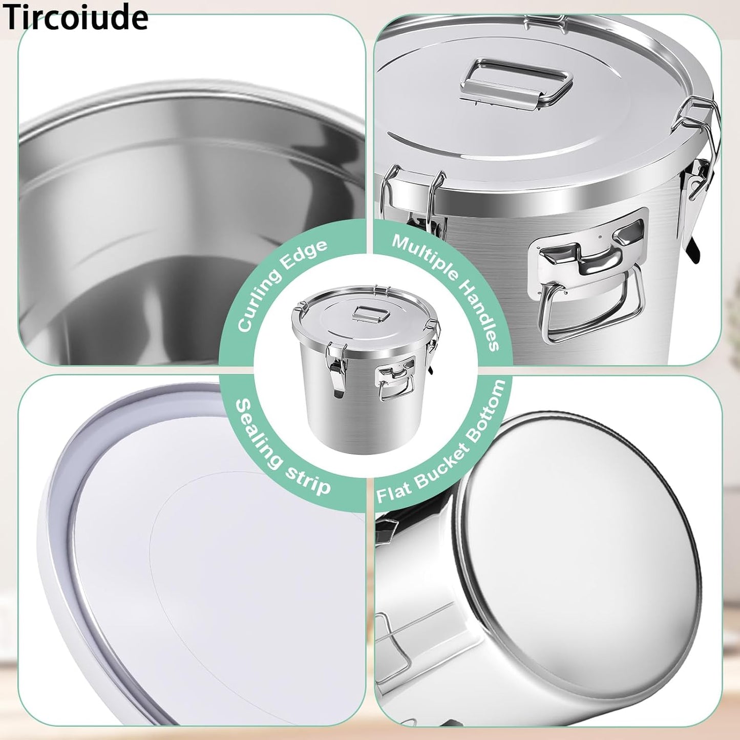 25lb Stainless Steel Containers with Lids, 12L/3.1gal 304 Stainless Steel Storage Containers, Metal Bird Seed Storage Container for Rice Flour Sugar Grain Coffee Bean Kitchen Jar