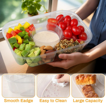 Shellwei 4 Pcs Jumbo Veggie Tray 15.6" x 11.2" x 3" Chip and Dip Platter Nacho Tray Disposable Catering Trays with Lids Divided for Veggie, Charcuterie, Taco, Salad in Party/Buffet/Travel (No Lid)
