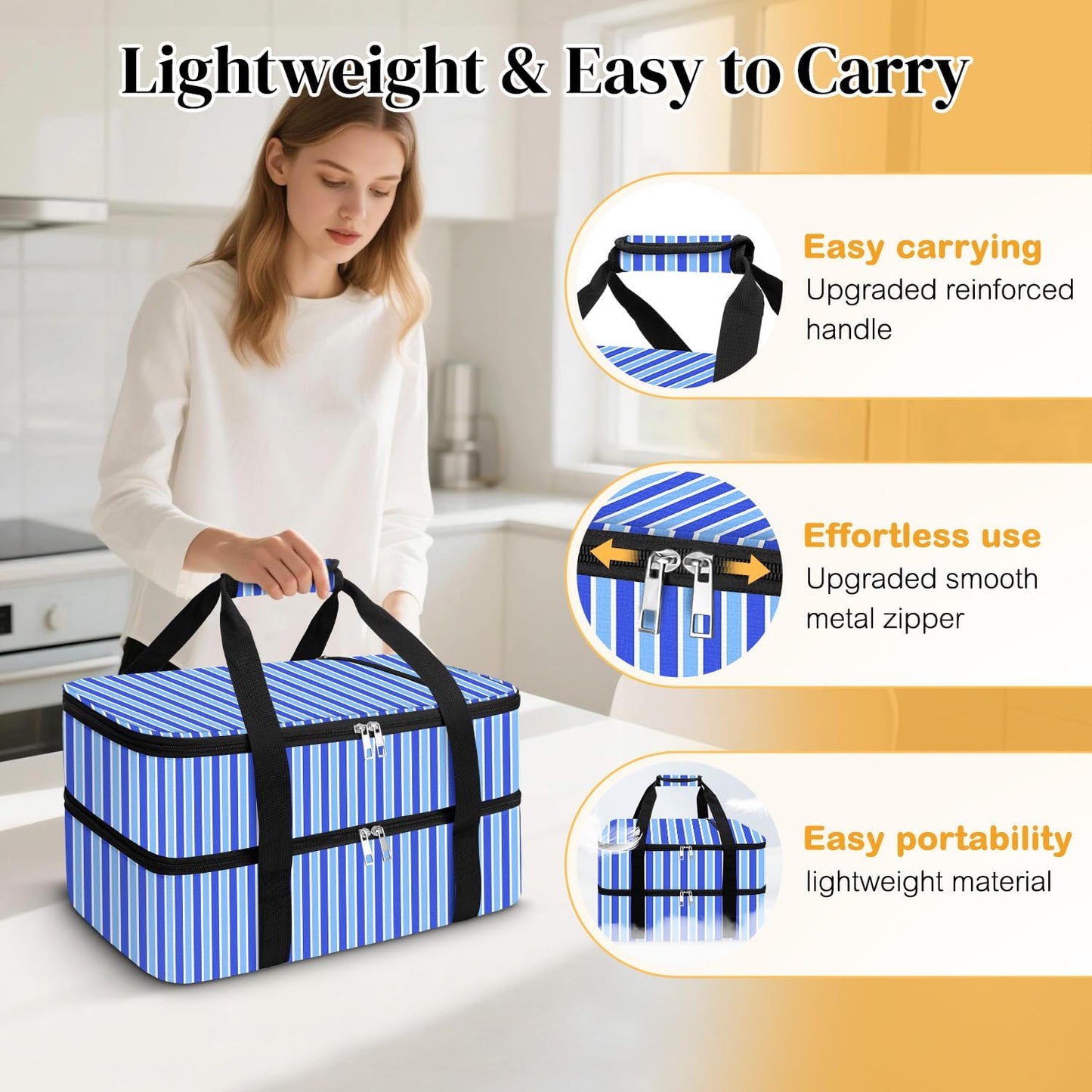 Coobiiya Insulated Casserole Carrier,Lasagna Lugger Tote Keeps Food Hot or Cold,Thermal Lunch Bag Warmer & Cooler Carrier Bag,Portable Tote Bag Fits 9" x 13" Baking Dish for Picnic and Cookout