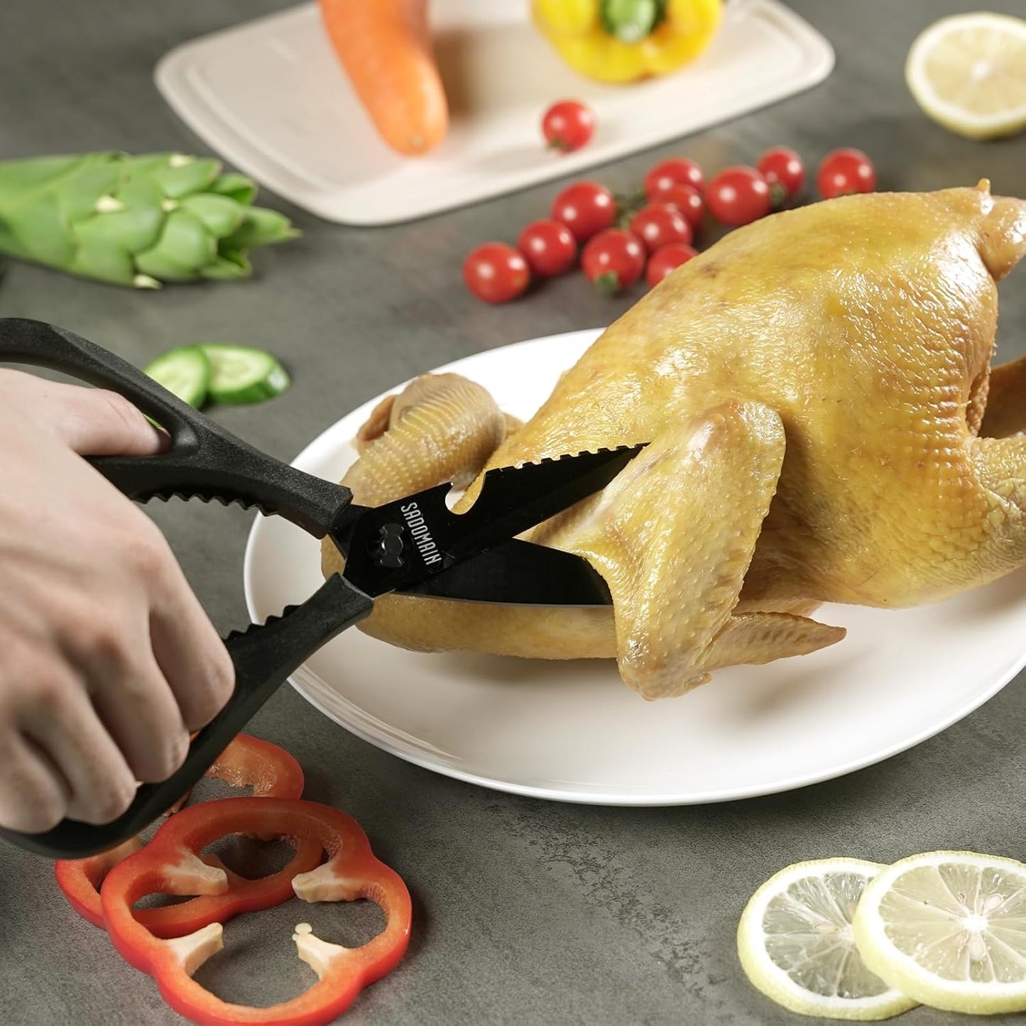 Kitchen Scissors All Purpose, Extra Sharp Kitchen Shears with Knife Sharpener & Sheath, Solid & Durable Stainless Steel Scissors with ANTI-RUST Black Titanium Plated, Dishwasher Safe - Black