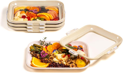 Crudités | Portable Snack Tray | Rectangle 2-Pack | Cream White | Reversible Stretch Lid Food Containers | BPA-Free, Freezer & Dishwasher Safe | Meal-Prep, Charcuterie, Salads, Picnic, Travel