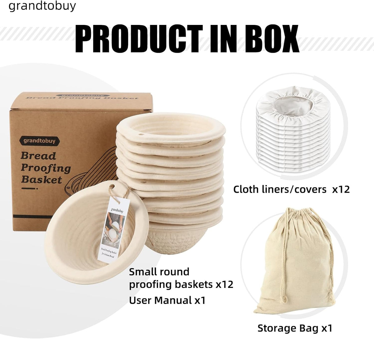 12-Pack Mini Banneton 5" Round Proofing Basket w/Liner