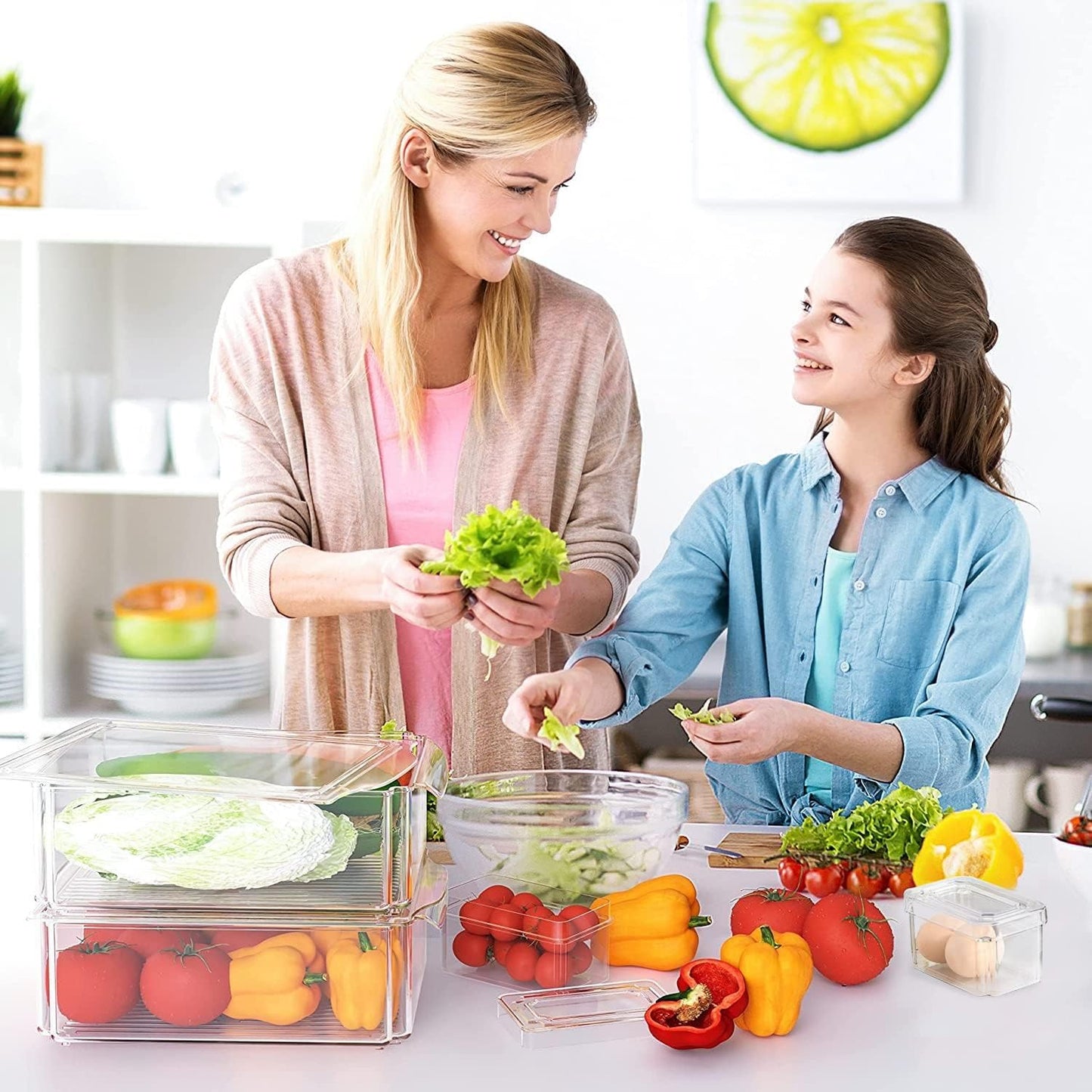 Set Of 7 Stackable Refrigerator Organizer with Lids, Fridge Organization and Storage Clear Containers, BPA-Free Plastic Pantry Bins for Fruits, Vegetable, Food, Drinks