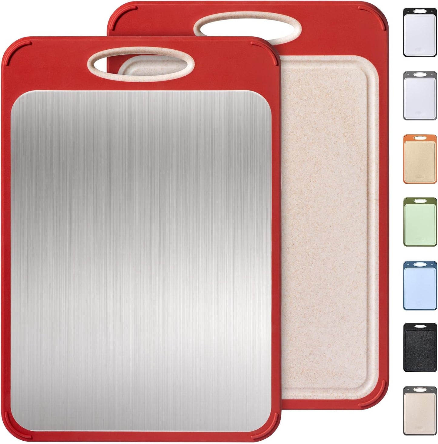 2 Packs Stainless Steel Cutting Board Set, Best Non Toxic Cutting Boards for Kitchen, Double Sided Metal Chopping Board for Meat/Fruit/Vegetables, Food Grade Kitchen Set Gift, [16”×11”+18”×12” Inch]