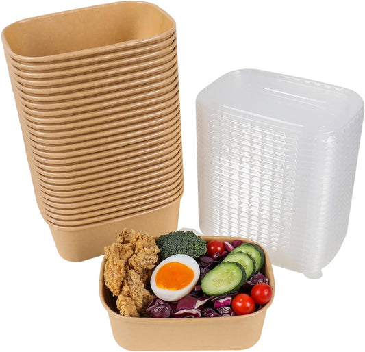 25 oz Disposable Kraft paper bowls with lids Food container 50 Pack