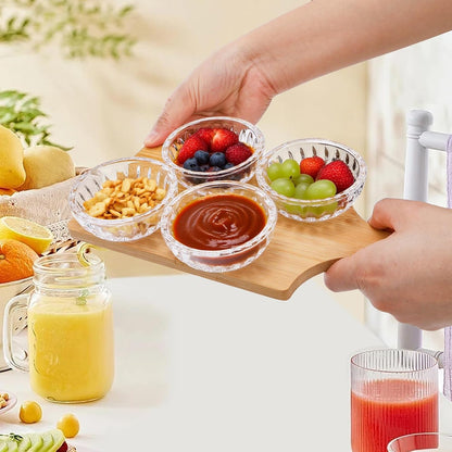 ZEAYEA Set of 8 Glass Dipping Sauce Cup, 2 oz Stackable Mini Glass Pinch Bowls for Spices, Condiments, Snack, Clear Floral Relief Design Small Prep Bowls for Kitchen, Party, Gift, Dishwasher Safe