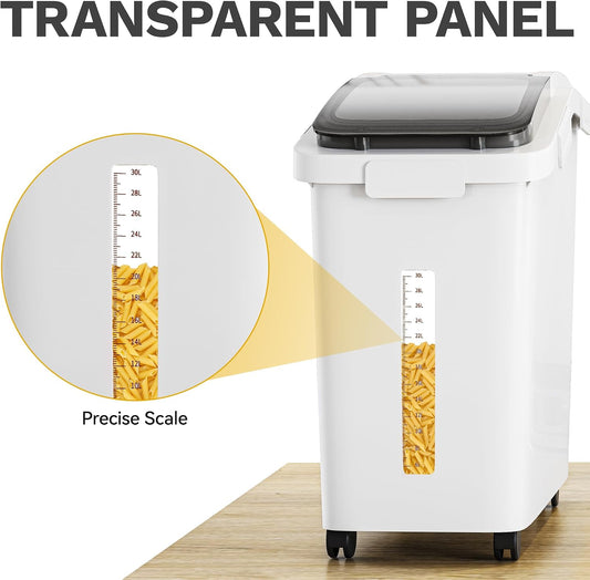 DWVO Large Ingredient Storage Bins, 11.4-Gallon Flour Rice Food storage Containers Bins with Wheels, Scoop and Airtight Lid for Dry Food, Flour, Cereal Grain, Sugar, Gray