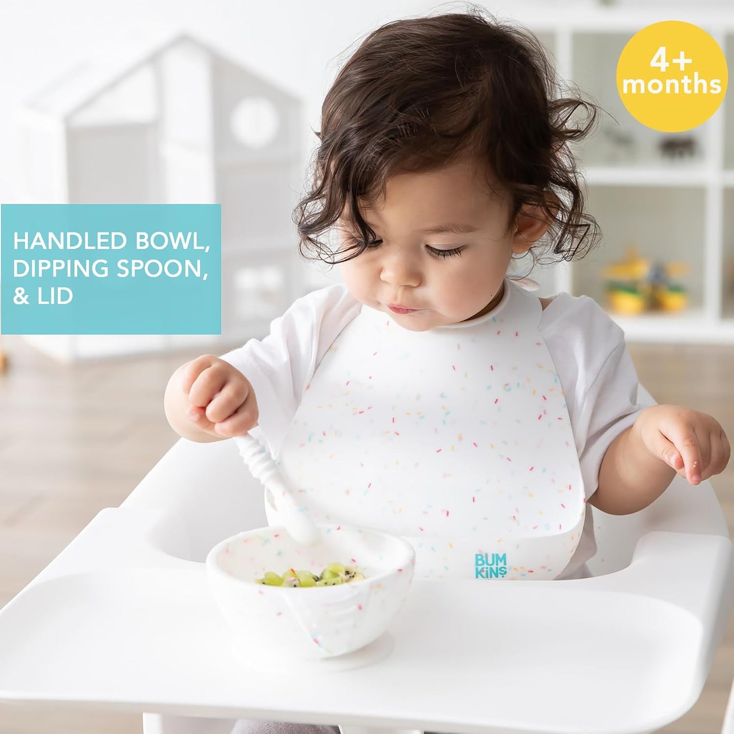 Bumkins Baby Bowl, Silicone Feeding Set with Suction for Baby and Toddler, Includes Spoon and Lid, First Feeding Set, Training Essentials for Baby Led Weaning for Babies 4 Months Up, Sage