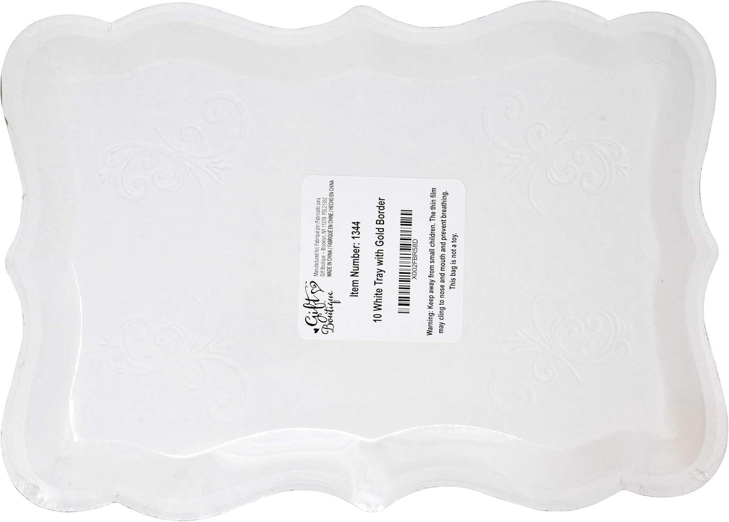 Gift Boutique 10 White Rectangle Trays with Gold Rim Border for Dessert Display Table Parties 9" X 13" Disposable Paper Cardboard in Elegant Shape for Platters Cupcake Display Birthday Party Weddings