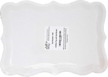 Gift Boutique 10 White Rectangle Trays with Gold Rim Border for Dessert Display Table Parties 9" X 13" Disposable Paper Cardboard in Elegant Shape for Platters Cupcake Display Birthday Party Weddings