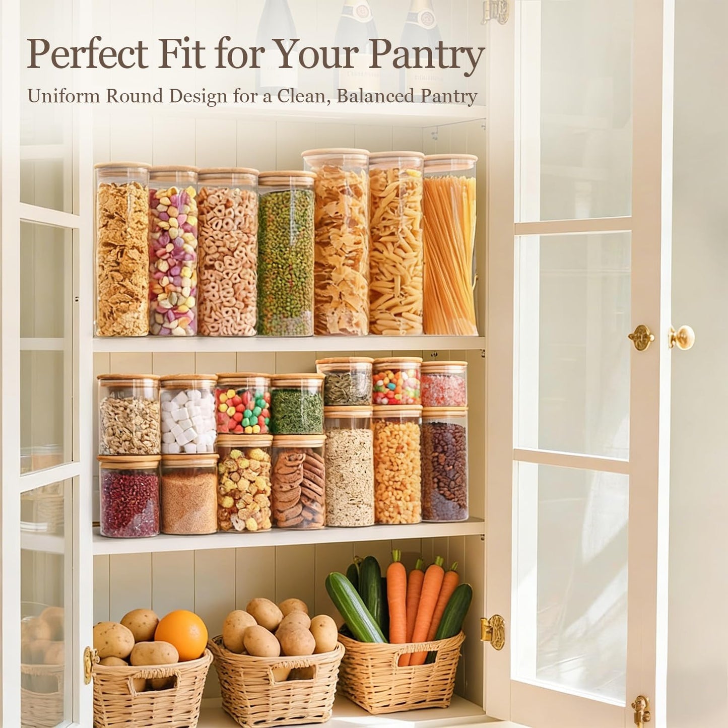 ComSaf 2Pcs Large Glass Storage Containers with Lids 4Qt, 1 Gallon Wide Mouth Flour Sugar Storage Containers, Large Capacity and Sealed for Rice, Cereal, Oat, Easy Clean and Scoop, Pantry Organization
