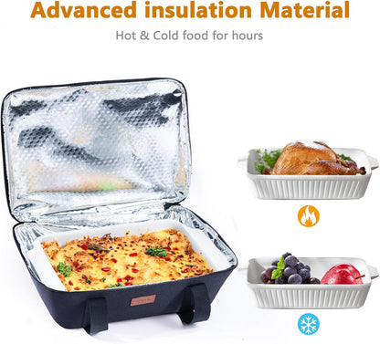 BAGSPRITE Insulated Casserole Carrier for Hot or Cold Food with Heat-resistant Mat, Casserole Dish Carrier Insulated Food Carrier, Hot Food Carrier, Foil Pan Carrier Fits 9" x 13" Baking Dish