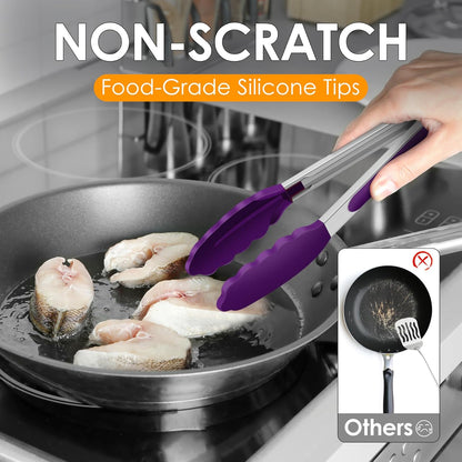 HOTEC Premium Stainless Steel Locking Kitchen Tongs with Silicon Tips, Set of 2-9" and 12"