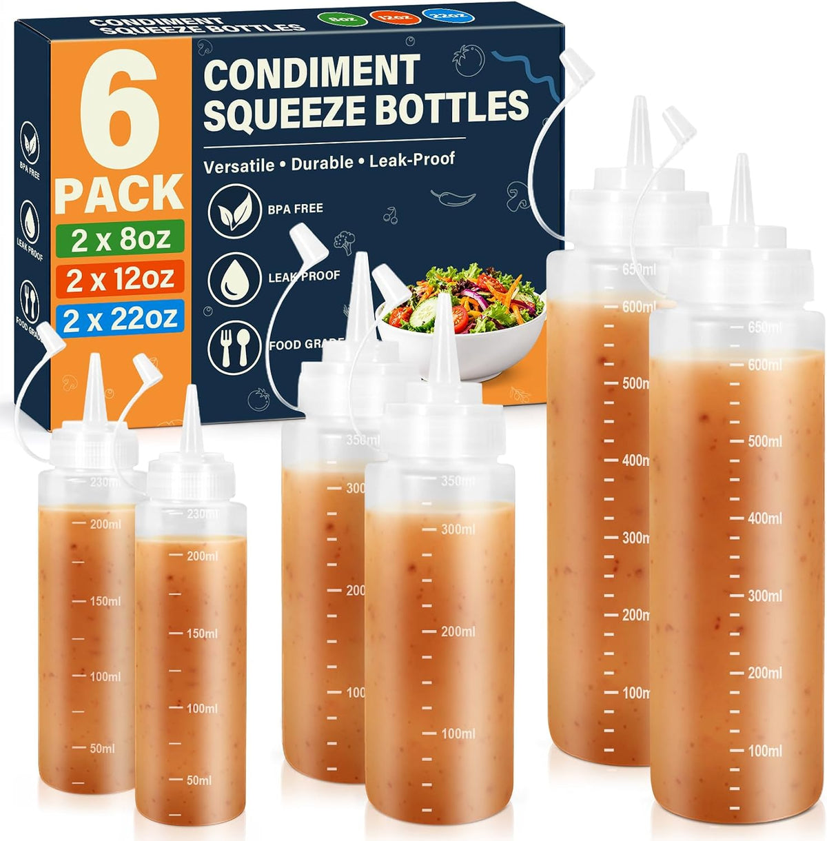 8oz Squeeze Bottles, Sauce Bottles, Squirt Bottle, Salad Dressing Bottle