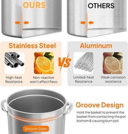 Bonnlo 30QT Aluminum Stock Pot for Boiling Seafood, Crawfish & Crab, Frying Turkey & Steaming Tamales, Large Boil Pot with Strainer Basket, Lid, Lifting Hook & Steamer Rack for Outdoor Cooking