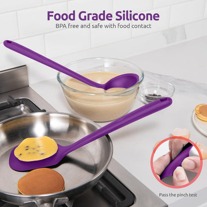 600ºF Heat Resistant Kitchen Utensil: U-Taste 13.6" Extra Long Silicone Cooking Tools Set, Food-Grade Non-Stick Solid and Slotted Turner Spatula, Mixing Spoon, and Soup Ladle (5 Pieces, Aqua Sky)