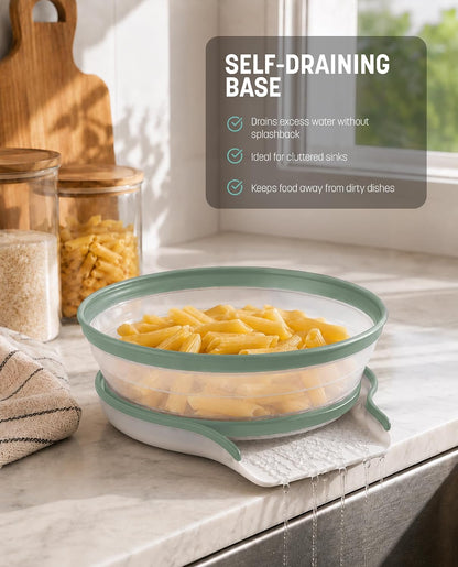 Gevoli Collapsible Microwave Splatter Cover with Strainer Draining Base (Gray)