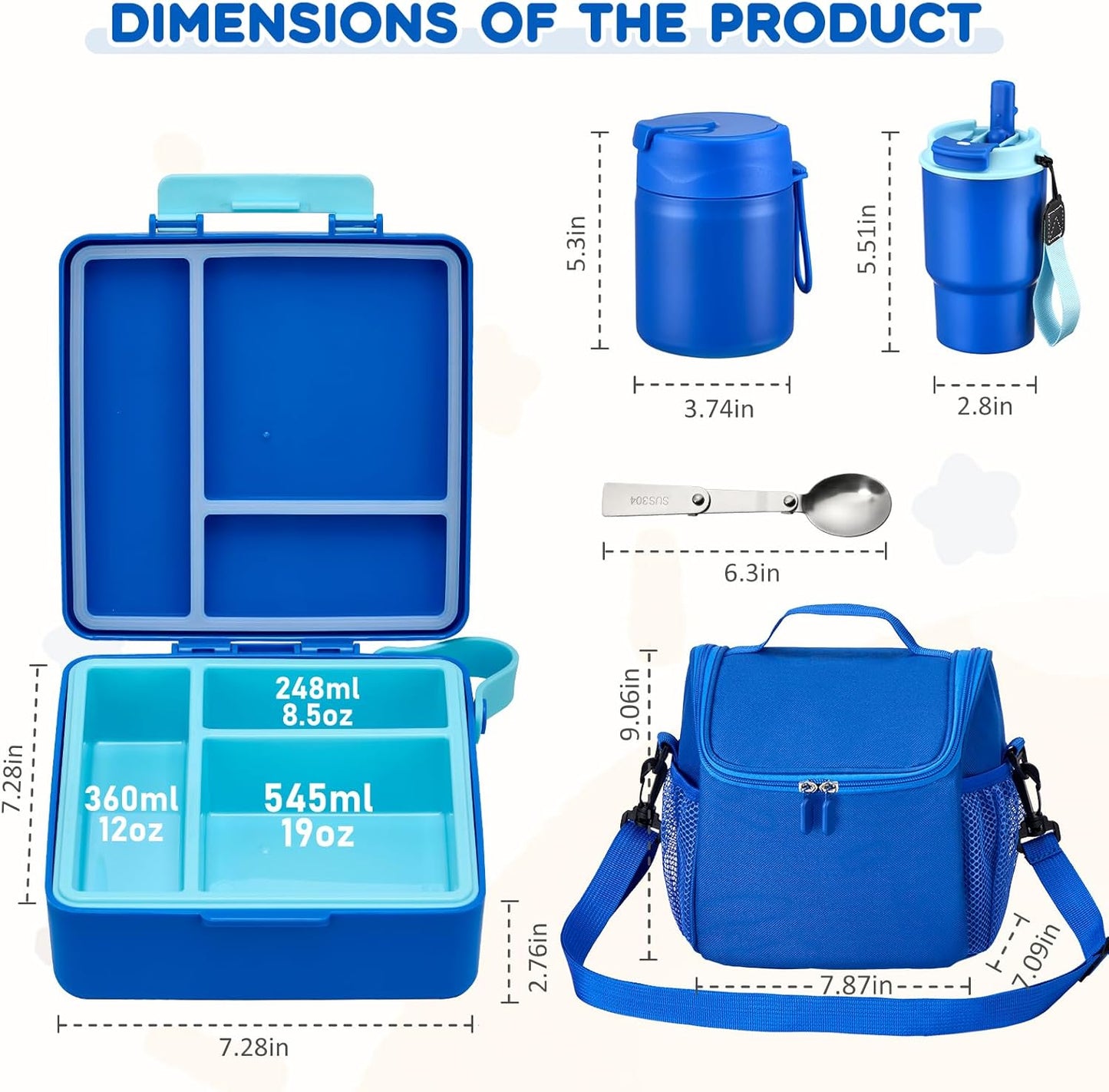 Pawtong Lunch Box Set with Bento Box Container, 17OZ Stainless Steel Food Soup Thermo, Kids Water Bottle & Portable Insulated Lunch Bag, Leakproof, Hot/Cold Retention for School, Travel (Purple-Horse)