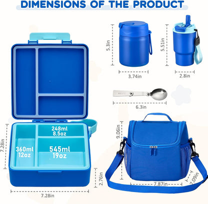 Pawtong Lunch Box Set with Bento Box Container, 17OZ Stainless Steel Food Soup Thermo, Kids Water Bottle & Portable Insulated Lunch Bag, Leakproof, Hot/Cold Retention for School, Travel (Purple-Horse)