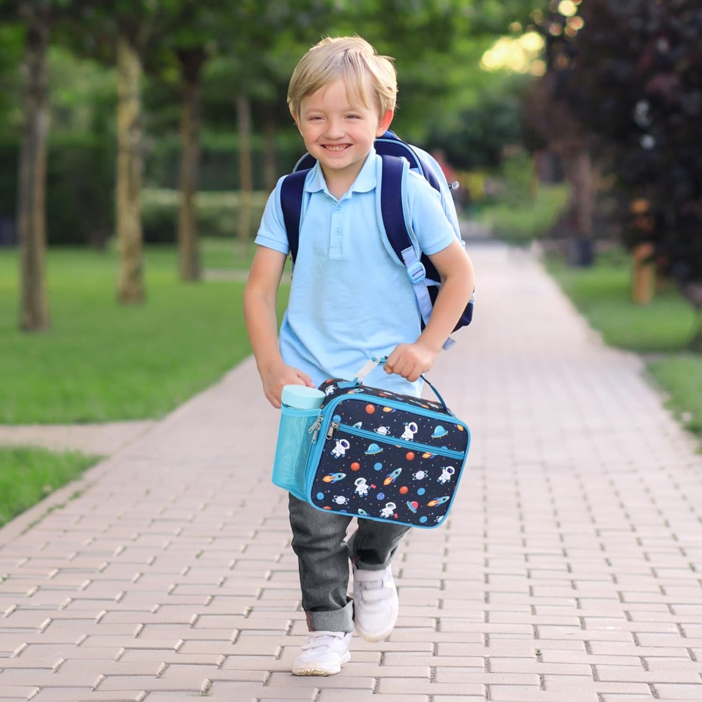Kids Lunch Bag Boys - Insulated Kids Lunch Box Reusable Lunchbox with Water Bottle Holder Toddler Lunch Tote Bag for School Daycare, Black Dino Fossil