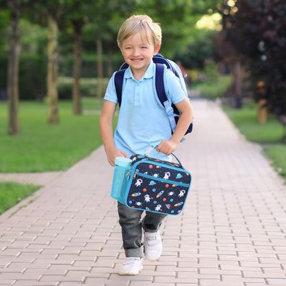Kids Lunch Bag Boys - Insulated Kids Lunch Box Reusable Lunchbox with Water Bottle Holder Toddler Lunch Tote Bag for School Daycare, Black Dino Fossil