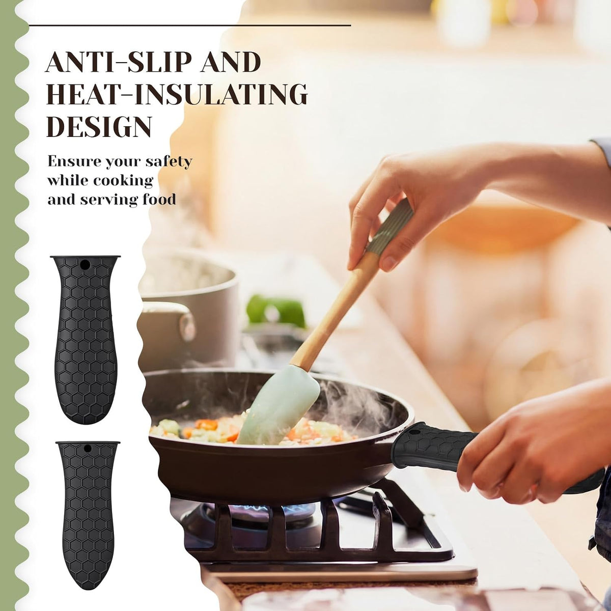 8 Pcs Silicone Pot Holders Set Cast Iron Handle Sleeve Heat Resistant Silicone Non-Slip Pot Handle Covers Small & Large Black for Cast Iron Skillets and Pans