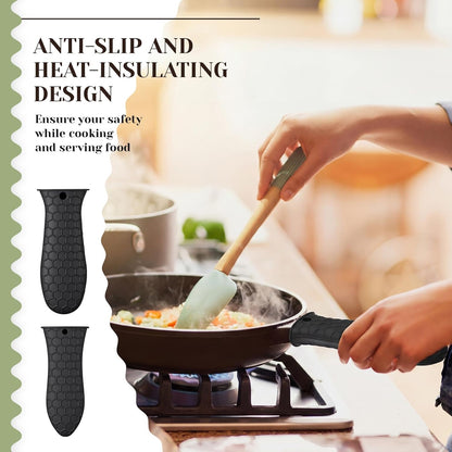 8 Pcs Silicone Pot Holders Set Cast Iron Handle Sleeve Heat Resistant Silicone Non-Slip Pot Handle Covers Small & Large Black for Cast Iron Skillets and Pans
