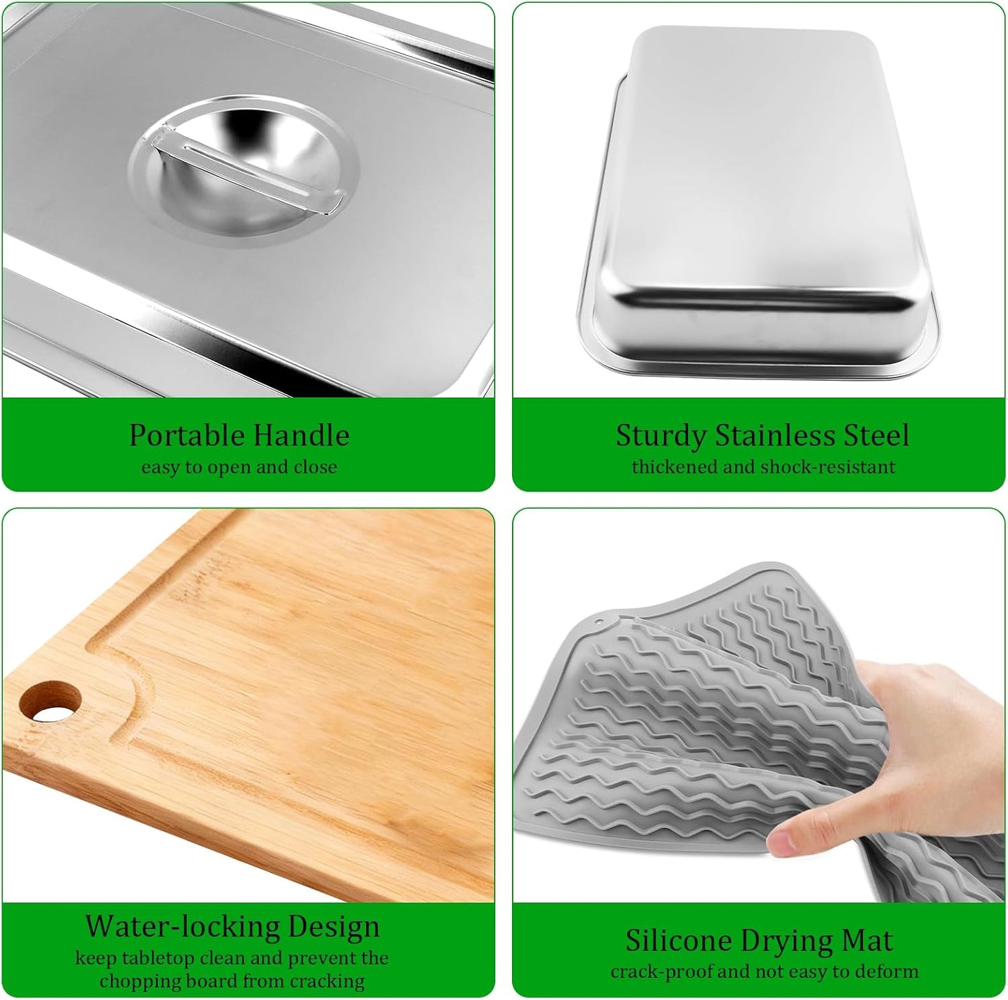 10PCS Grill Carry System Lanstics 15.7"x11.8" Grilling Prep Trays Stainless Steel Platter BBQ Serving Trays with Lid Chopping Board Skewers for Outdoor Barbecue Party