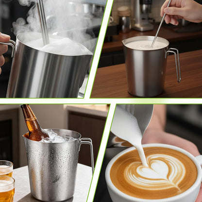 2L 18/8 Stainless Steel Measuring Cup with Handle and Pour Lip, 304 stainless pitcher with marking with handle, 68OZ/2 Liter- 8 Cup, Heavy-Duty Pitcher