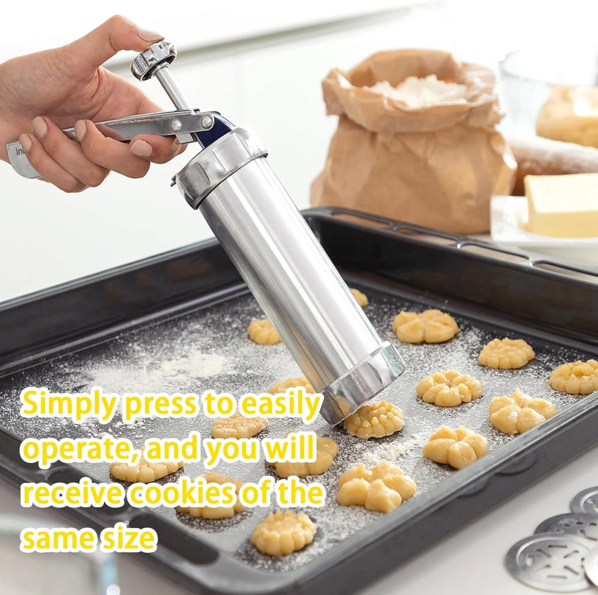 Cookie Press Gun Kit, 20 Discs & 4 Icing Tips, Stainless Steel