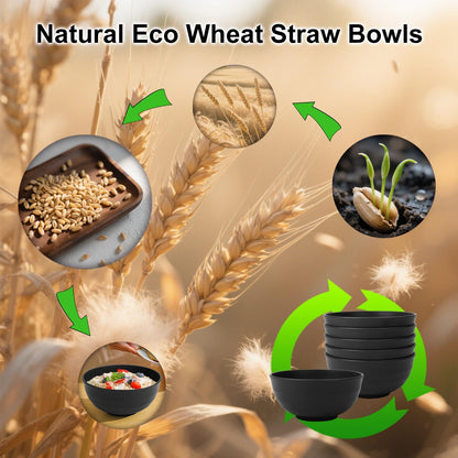Wrova Wheat Straw Bowls for Kitchen set of 6,Anti-Scald Thick Soup Bowls 40oz,Microwave and Dishwasher Safe Bowl Sets, Unbreakable Cereal Bowl Sets. Vibrant Series