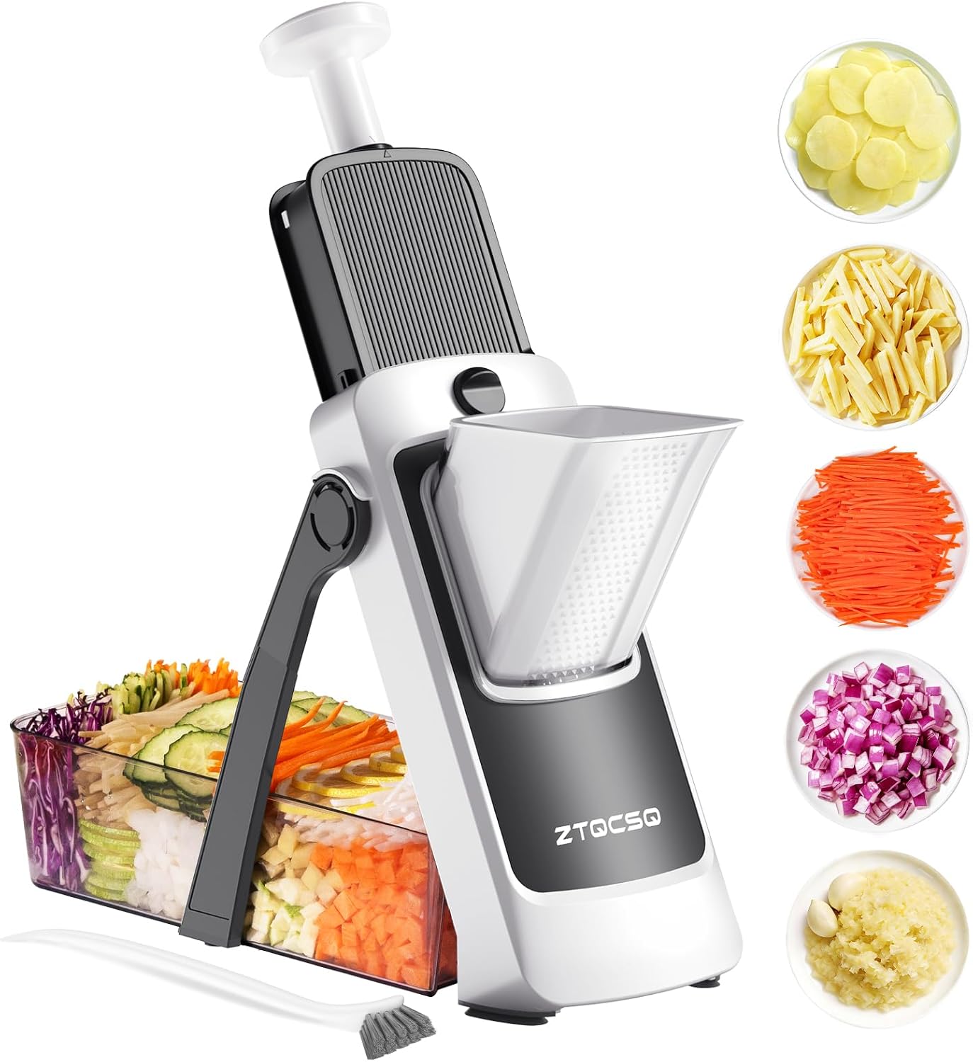 Safe Mandoline Slicer for Kitchen, Meal Prep,Potato Slicer, Adjustable/Easy to Clean/Storage, Kitchen Chopping Artifact,French Fry Cutter,Paring Knife/Cleaning Brush (only Slice, Black Knight)