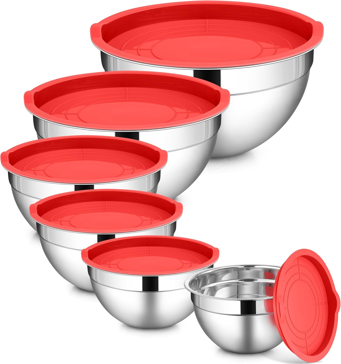 LIANYU Stainless Steel Mixing Bowls Sets of 6, Large 7, 3.5, 2.5, 2, 1.5, 1QT Size with Transparent Airtight Lids, Metal Nesting Serving Bowl Sets for Home Kitchen, Dishwasher & Freezer Safe, Black