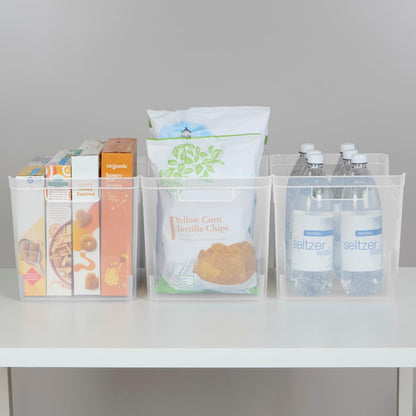 Sterilite Narrow Shelf Bin with Handles, Plastic Storage Container for Organizing Shelving, Closet, Pantry, and Countertops, Clear, 6-Pack