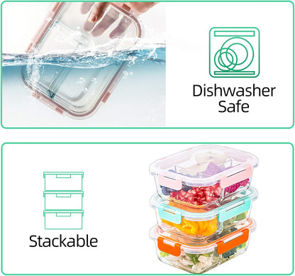 C CREST [5-Pack] Glass Lunch Box, Meal Prep Glass Containers with Lids, Glass Food Storage Containers, 34 OZ
