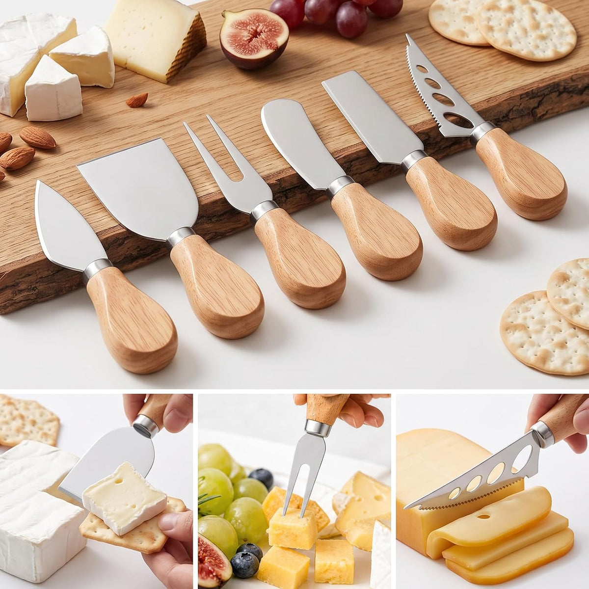 6 Pcs Cheese Knives Set with Wooden Handle, Mini Steel Stainless Cheese knife set for Charcuterie and Cheese spread, Perfect for Cheese Slicer and Butter Cutter